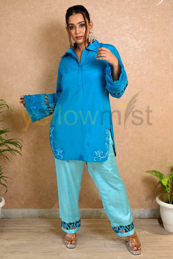 Blue Cutwork Embroidered Co-ord Set