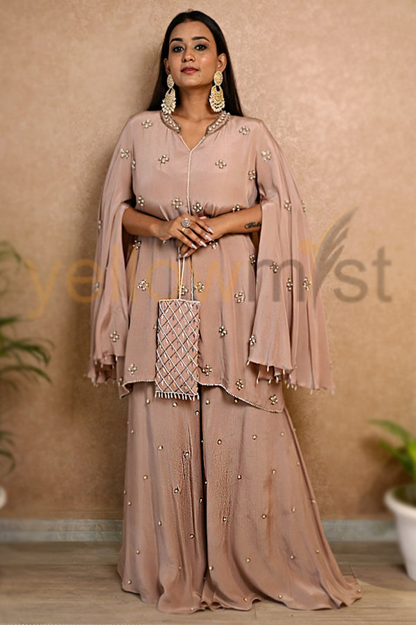 Nude Hand Embroidered Indo-Western
